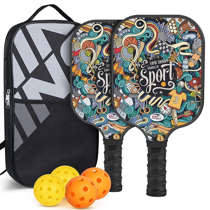Pickleball Paddles Set of 2 or 4, USAPA Approved Pickleball Paddles Set with 4 Pickle Balls and Carry Bag, Fiberglass Rackets 2 Pack Gifts for Beginners&Pros-image-43