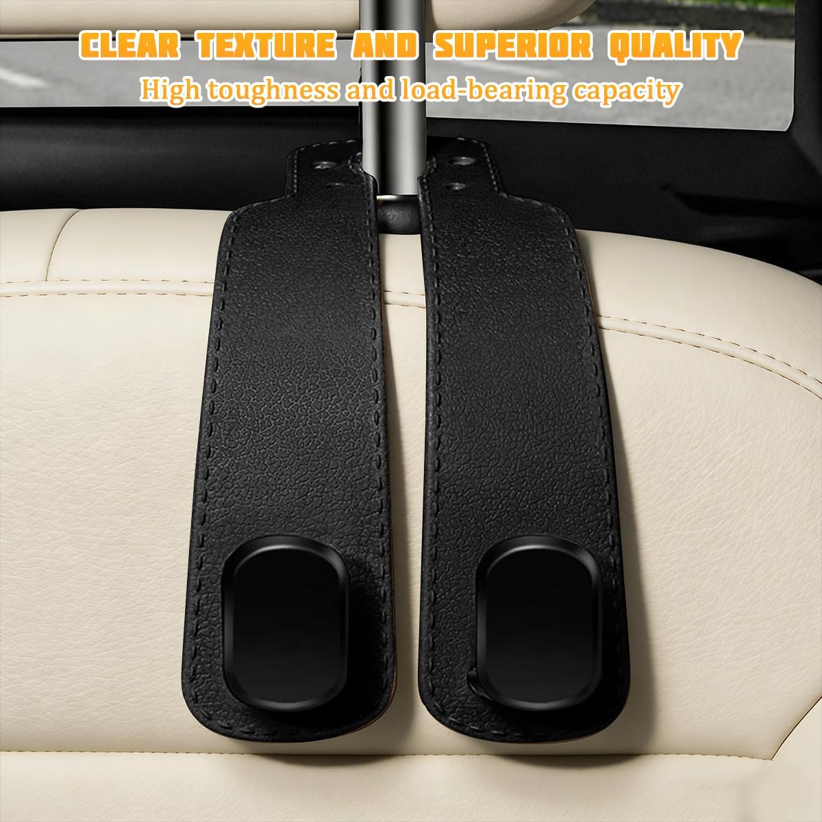 Osilly 2PCS Car Seat Headrest Hooks, Rubber Leather Metal Vehicle Seat Back Head Rest Double Hooks, Multifunctional Automotive Interior Organizer & Storage Accessories, Universal Fit (Black)
