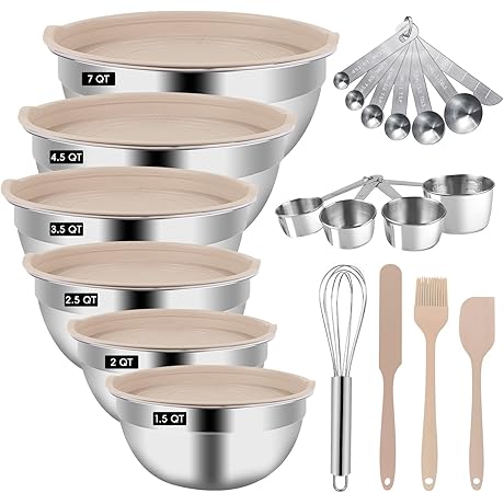 Khaki Mixing Bowls with Lids Set - Premium Collection