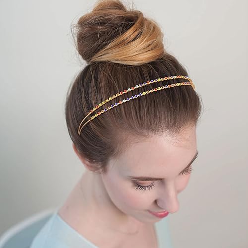 Miniatura 4 de 2 diademas de diamantes de imitación de doble fila, pequeñas diademas plateadas con diamantes de imitación plateados, banda de aro para el pelo para