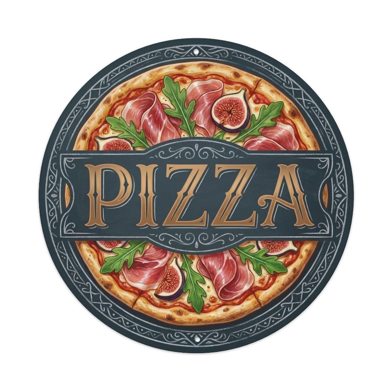Prosciutto Fig Arugula Pizza Food Illustration Metal Tin Sign