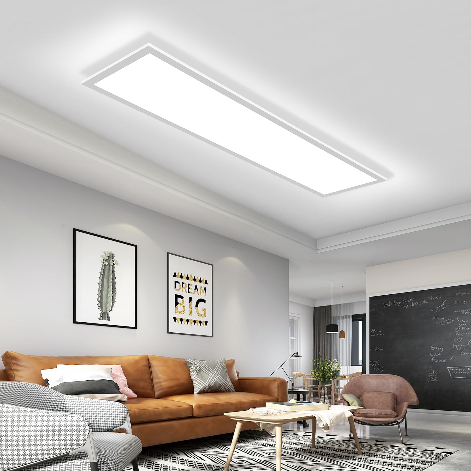Panel LED 120 x 30cm Regulable,LED Lámpara de Techo 40W 4400LM con control remoto e RGB Retroiluminación 3000K-6500K Plafon LED Techo Rectangular para Salón,Taller,Cocina,Oficina,Balcón