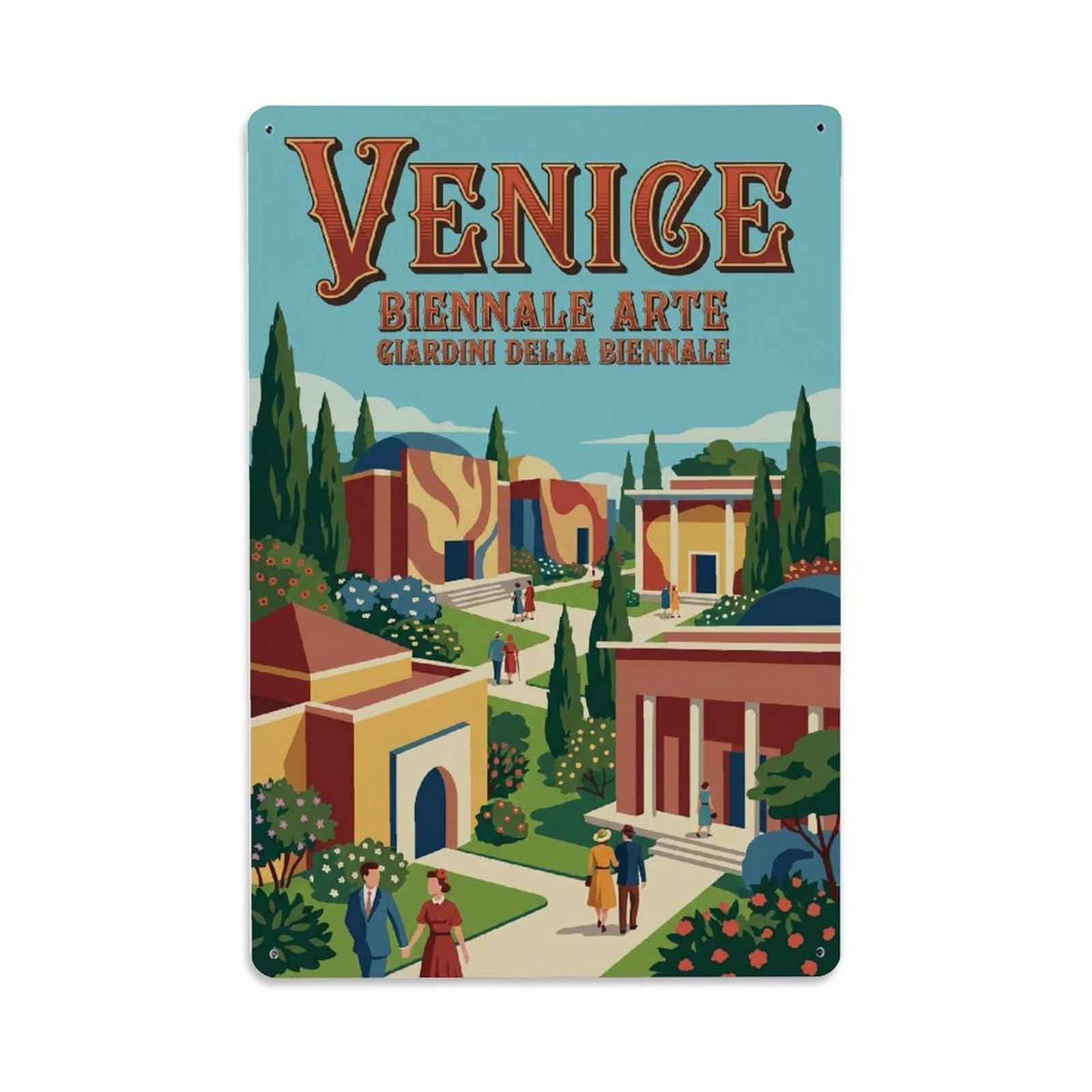 Vintage Travel Biennale Italy Pavilion Metal Tin Sign Plaque Wall Decor for Cafe, Club Bar, Office, Home Garden Metal Poster 8x12Inch