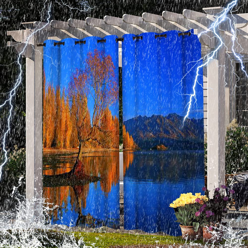 Rideaux imprimés pour porche et jardin - Rideaux pour pergola de terrasse, porte et pergola - Imperméables - Avec œillets - 2 panneaux (137 x 213 cm)