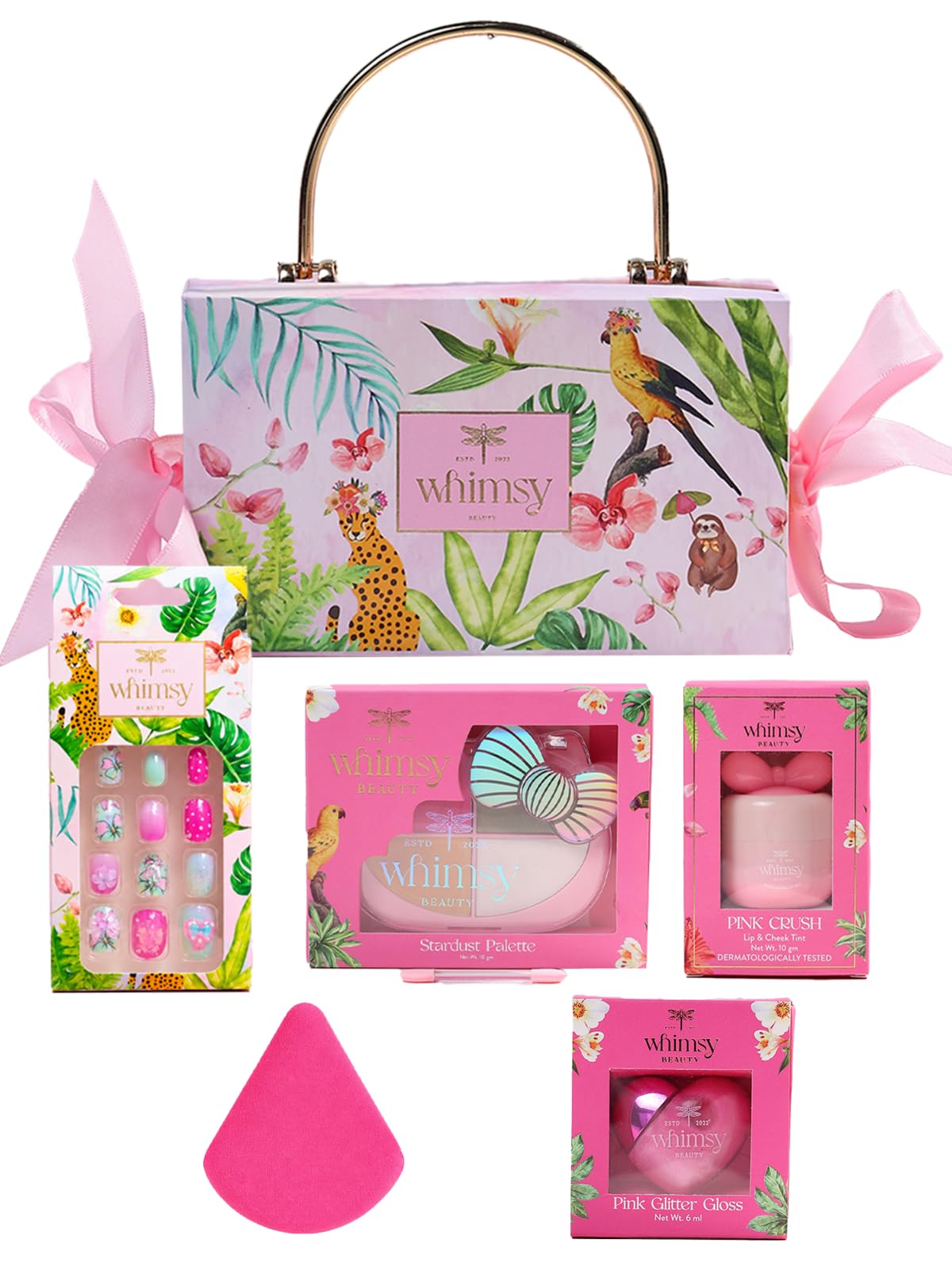 Whimsy Beauty Magical Clutch Beauty Kit (Pack of 5) | Eye Shadow Palette, Lip Tint, Lip Gloss, Press-On Nails & Puff Blender for Kids & Pre-Teens-picture-39
