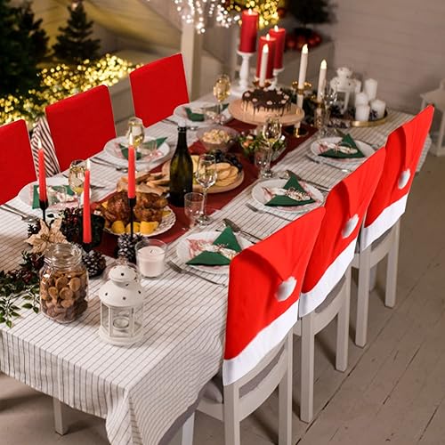 Miniatura 6 de KIMOBER Juego de 6 fundas de Navidad para silla de Navidad sombrero de Papá Noel fundas de silla de Navidad para decoración de comedor de Navidad