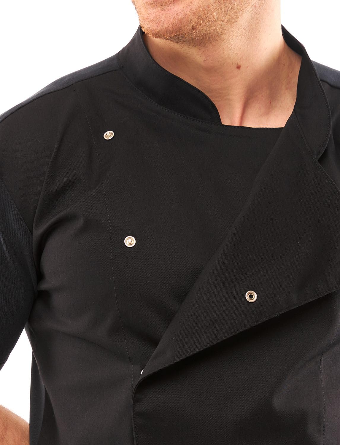 strongAnt Kochjacke Herren Kurzarm mit Druckknöpfen, Slim Fit, Stretch BW, Sommer Chef Uniform Jacket, Bäckerjacke - Modal - Schwarz, Größe: XS