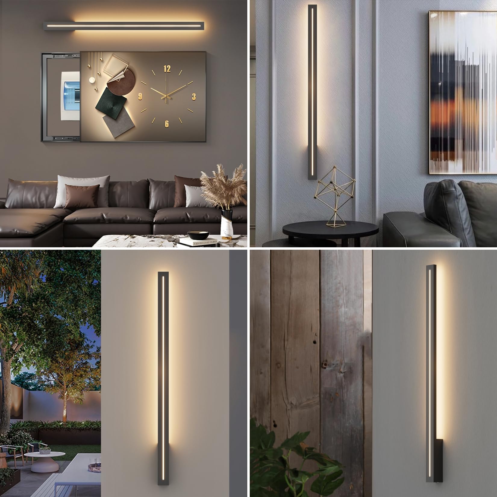 K-Bright Largo Aplique de Pared Exterior/Interior 3000K Blanco Cálido, Lámpara de Pared Exterior IP54 Impermeable para Dormitorio Balcón Patio Jardín (Negro, 100CM) | Resistente al agua IP54, lámpara de pared exterior de aluminio para jardines, terrazas,