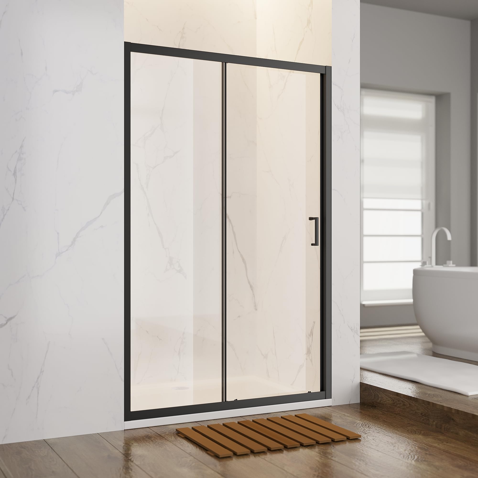 SONNI Box Doccia Con Porta Scorrevole, Nero Opaco, Varie Misure 100/110/120 cm, Porta Doccia Singola Scorrevole in Vetro di Sicurezza (ESG) Trasparente, 120x185 cm