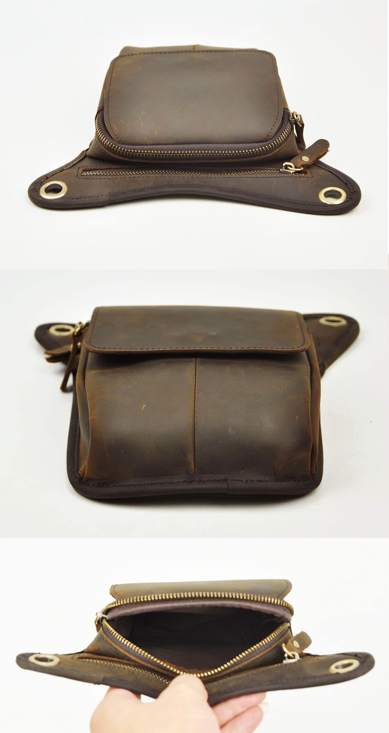 Le'aokuu Hombres Cuero Genuino Bolso Cintura Bolso Pierna Multifuncional Militar Táctico Bolsa de cardera Senderismo Deportes Camping 211-1 (1 211-1 A marrón)