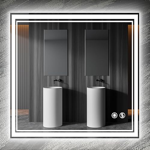 Miniatura 13 de Espejo LED de 48 x 28 pulgadas para baño, espejo de baño antivaho con luces regulables, 3 colores, luces delanteras y retroiluminadas, espejo de