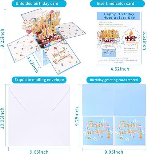 Miniatura 7 de Tnvee Tarjetas de cumpleaños número 18 con luces, música y velas, tarjetas de felicitación de feliz cumpleaños emergentes en 3D para niñas y amigos