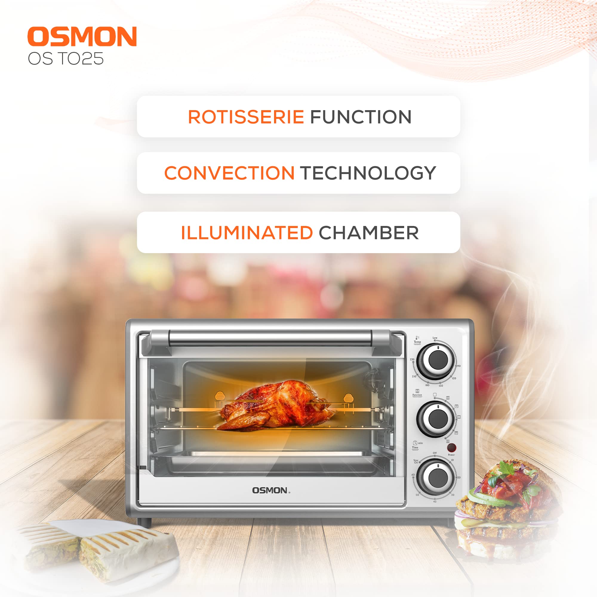 OSMON OS T025 Oven Toaster Griller - 25L, 6 Modes -3