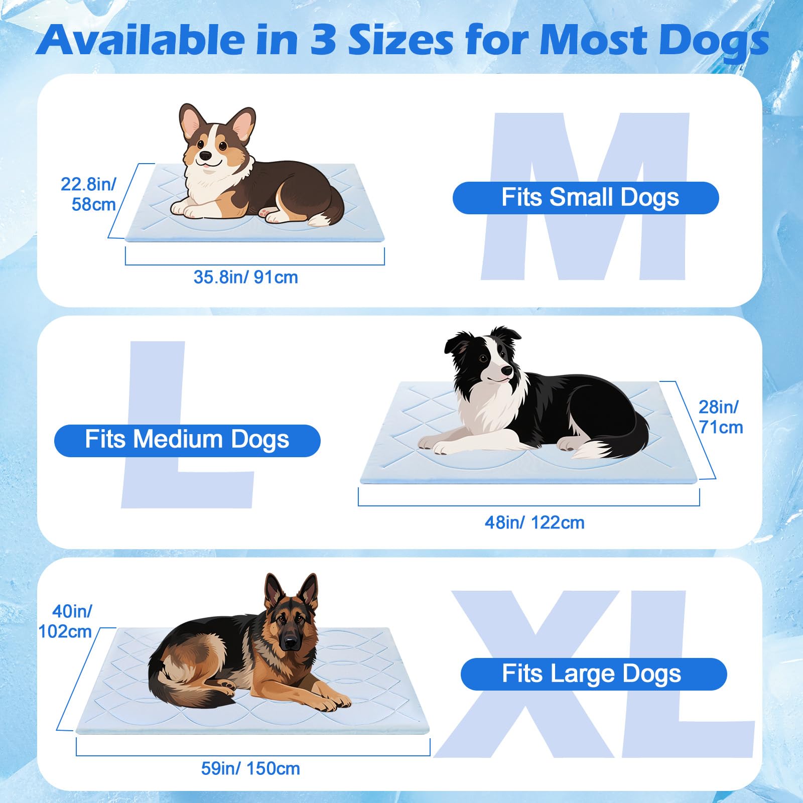 Alfombrilla Refrescante para Perro, 91×58cm (M), Q-MAX>0,4, Alfombrilla Autorrefrigerante para Perro de Doble Cara Reversible (Fresca y Cálida) para Mascotas Verano, Sin Gel, Azul + Gris