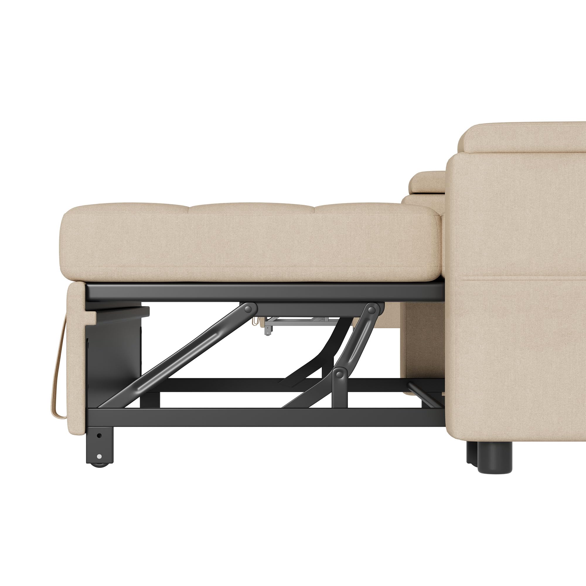 REXO Sofá cama de 2 plazas con espacio de almacenamiento y respaldo ajustable, sofá con reposabrazos y cojines, sofá plegable versátil para salón, dormitorio o apartamento, color beige