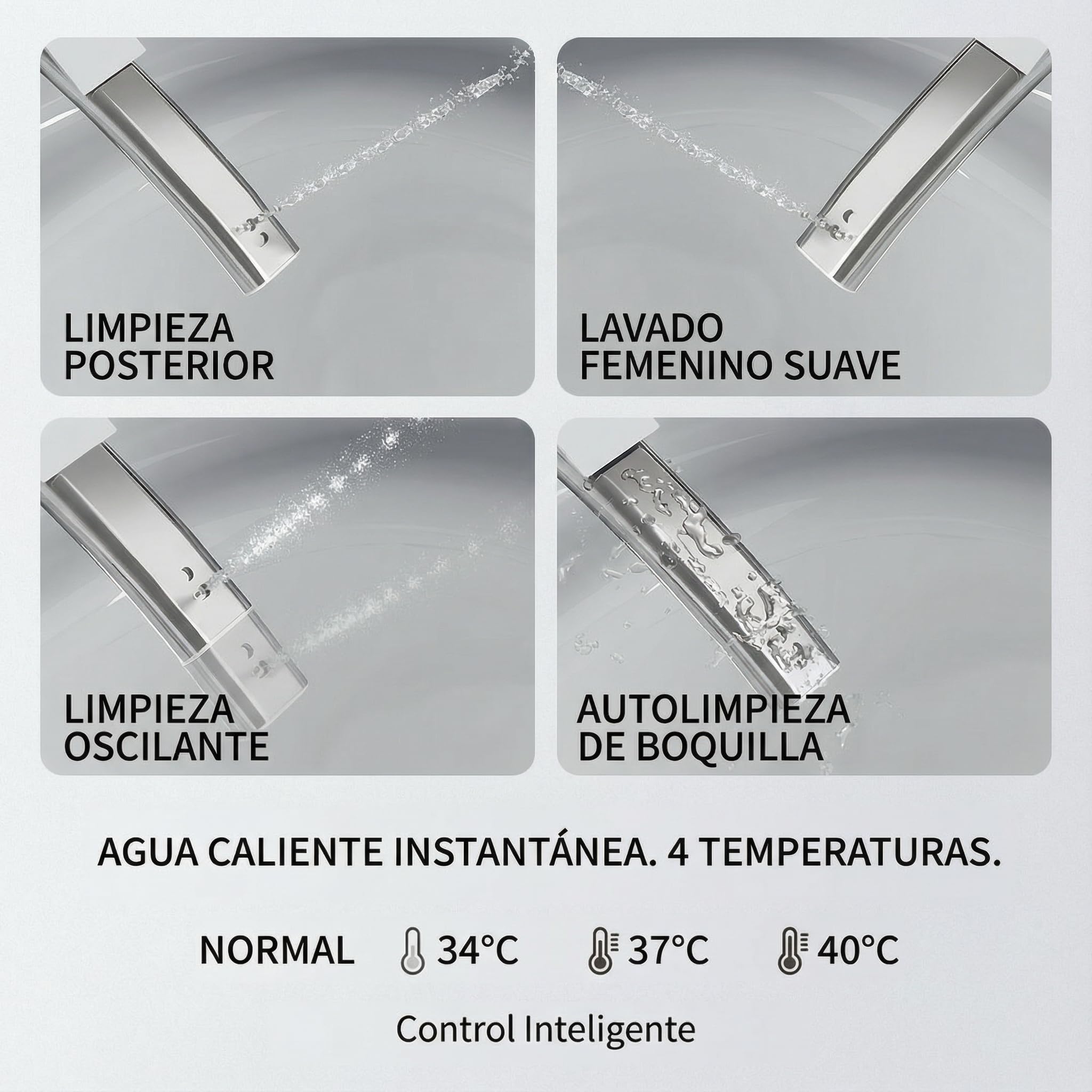 Abattant WC intelligent - Siège WC japonais avec jet d'eau et séchage - Bidet électrique avec siège chauffant, lumière nocturne et télécommande - Installation universelle, chute amortie (Bl