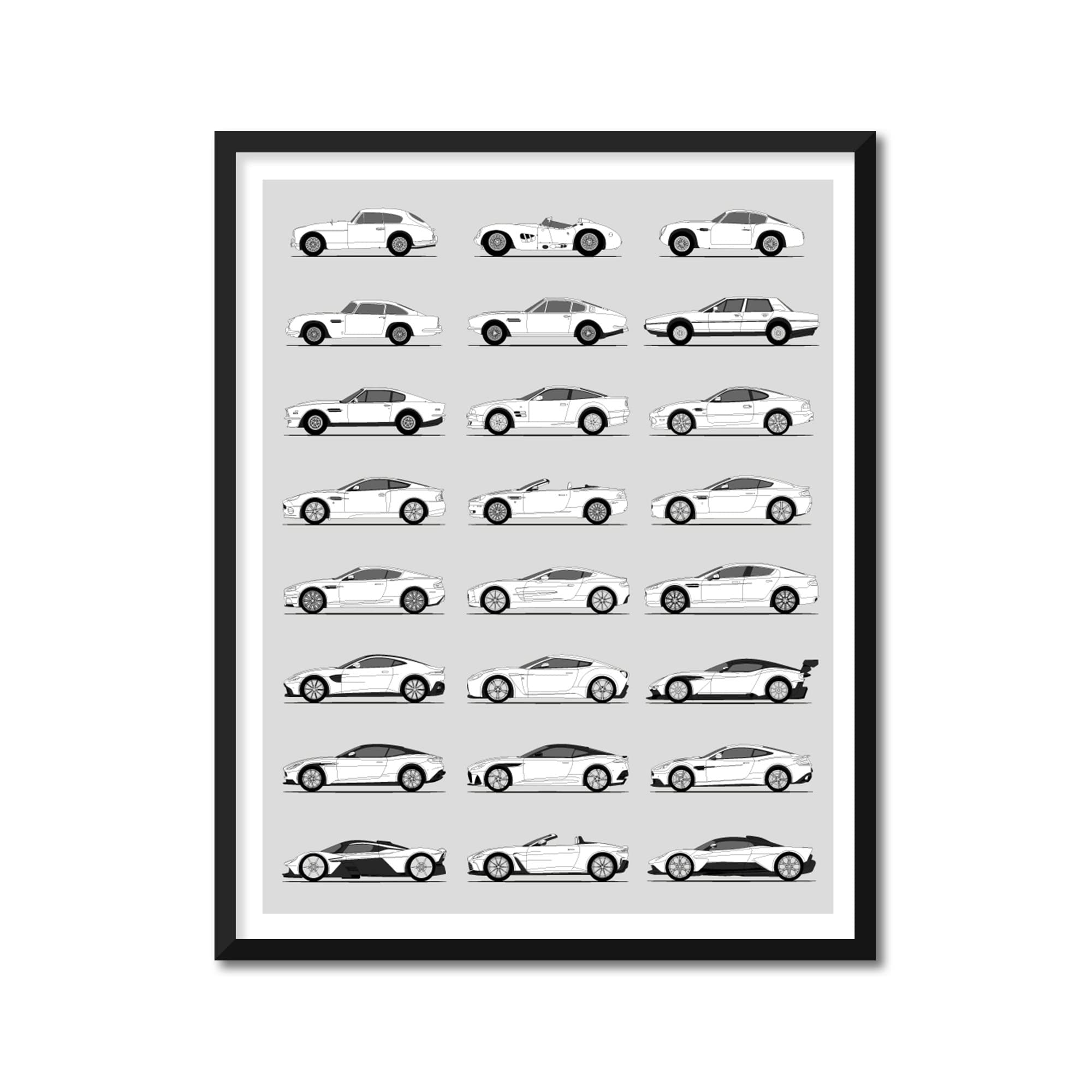 Custom Car Posters Handmade Poster compatible with History of Aston Martin Print Wall Art Decor of the Best of Aston Martin Generations History Evolution - A4 (21 x 29.7 cm) (Unframed) Lustre Print