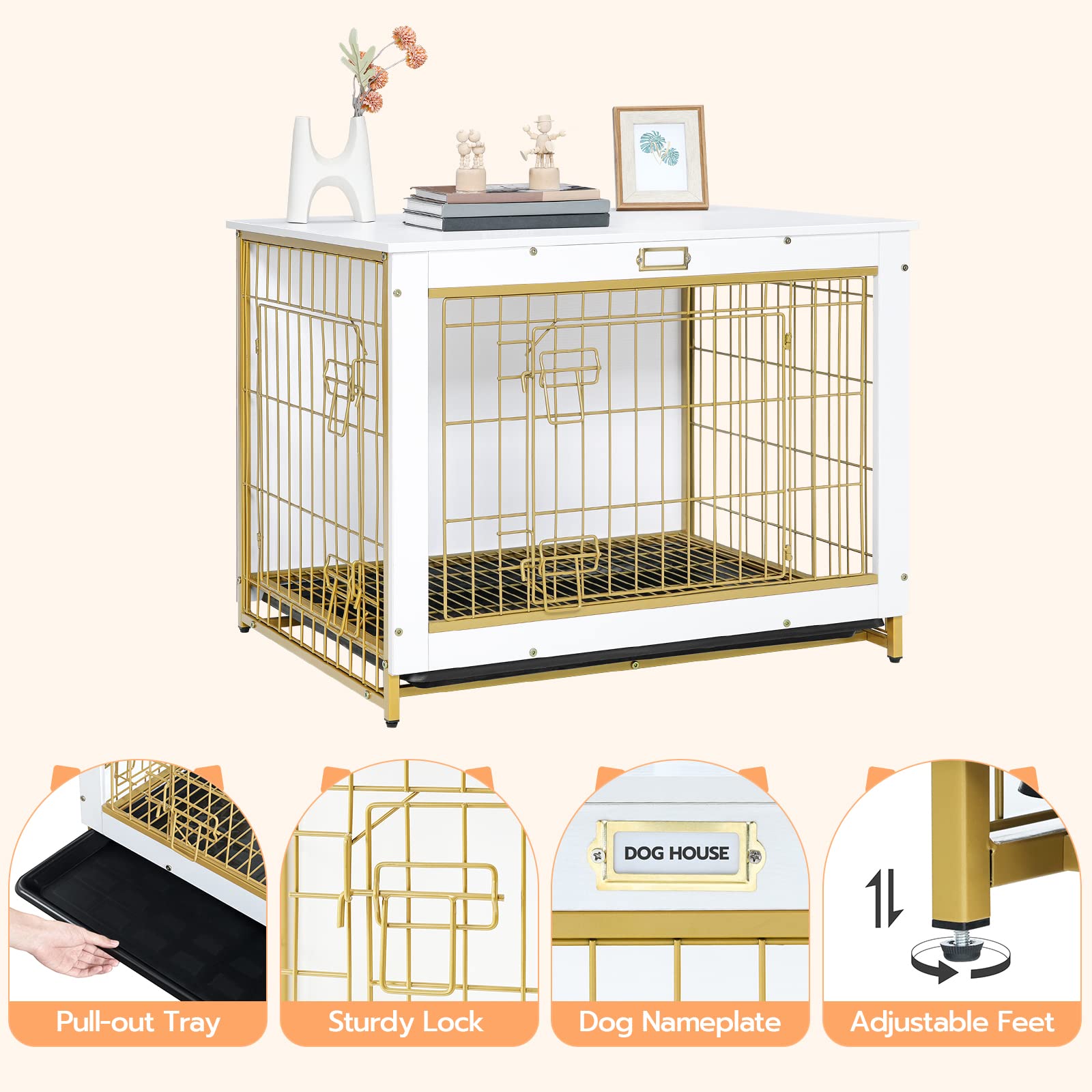 Dog Crate Furniture, Large Dog Kennel, Wooden Decorative Pet Furniture with  Pull-Out Tray, Home and Indoor Use, Double Doors Modern Side End Table for  