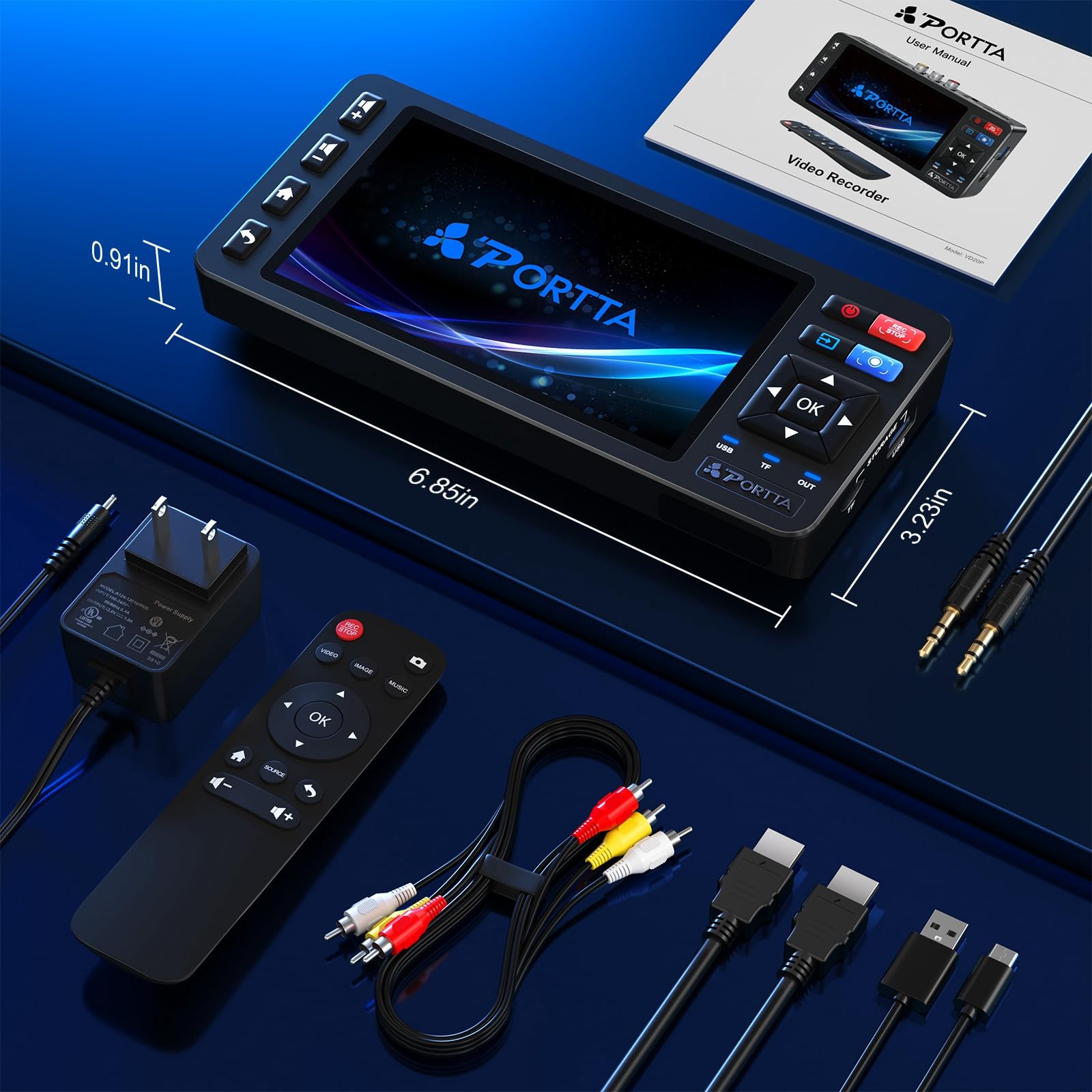 PORTTA VD20P VHS a Digital Convertidor, Video Casette Digitalize with 5" LCD & Remote, Compatible with VHS, VCR, DVR, DVD, Hi8, Mini DV, Videocámara, Cassette Tape, Gaming Consoles