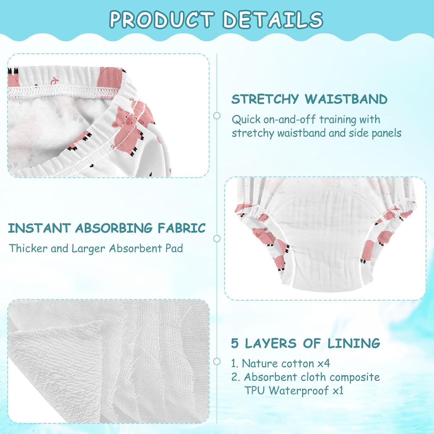 Toddler Potty Training Underwear Cute Pig Cotton Absorbent Soft Baby Girl Boy Toilet Training Pants 5T
