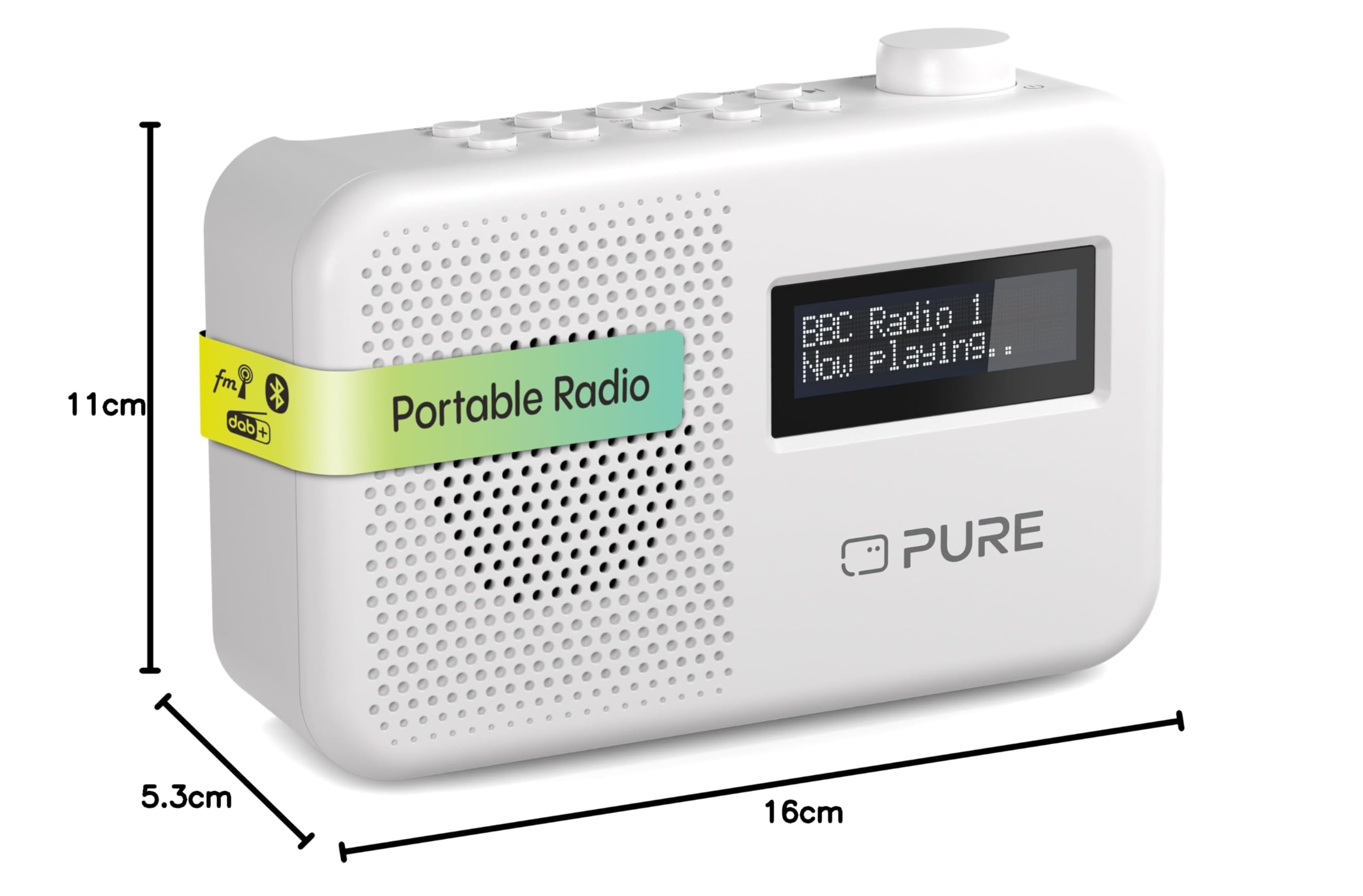 Pure Elan One2 Radio Portable Dab+/FM avec Bluetooth 5.1 (écran LCD, 10 Touches de mémoire, Fonctionne avec 4 Piles AA) Blanc Coton