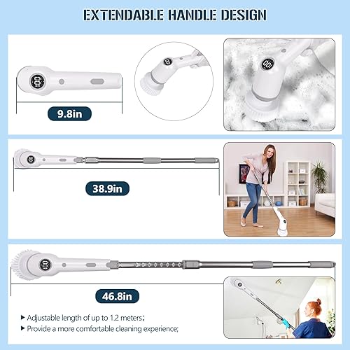 Miniatura 5 de Cepillo de limpieza eléctrico con brazo extensible, cepillo eléctrico inalámbrico, limpiador de ducha eléctrico mejorado, limpiador giratorio para