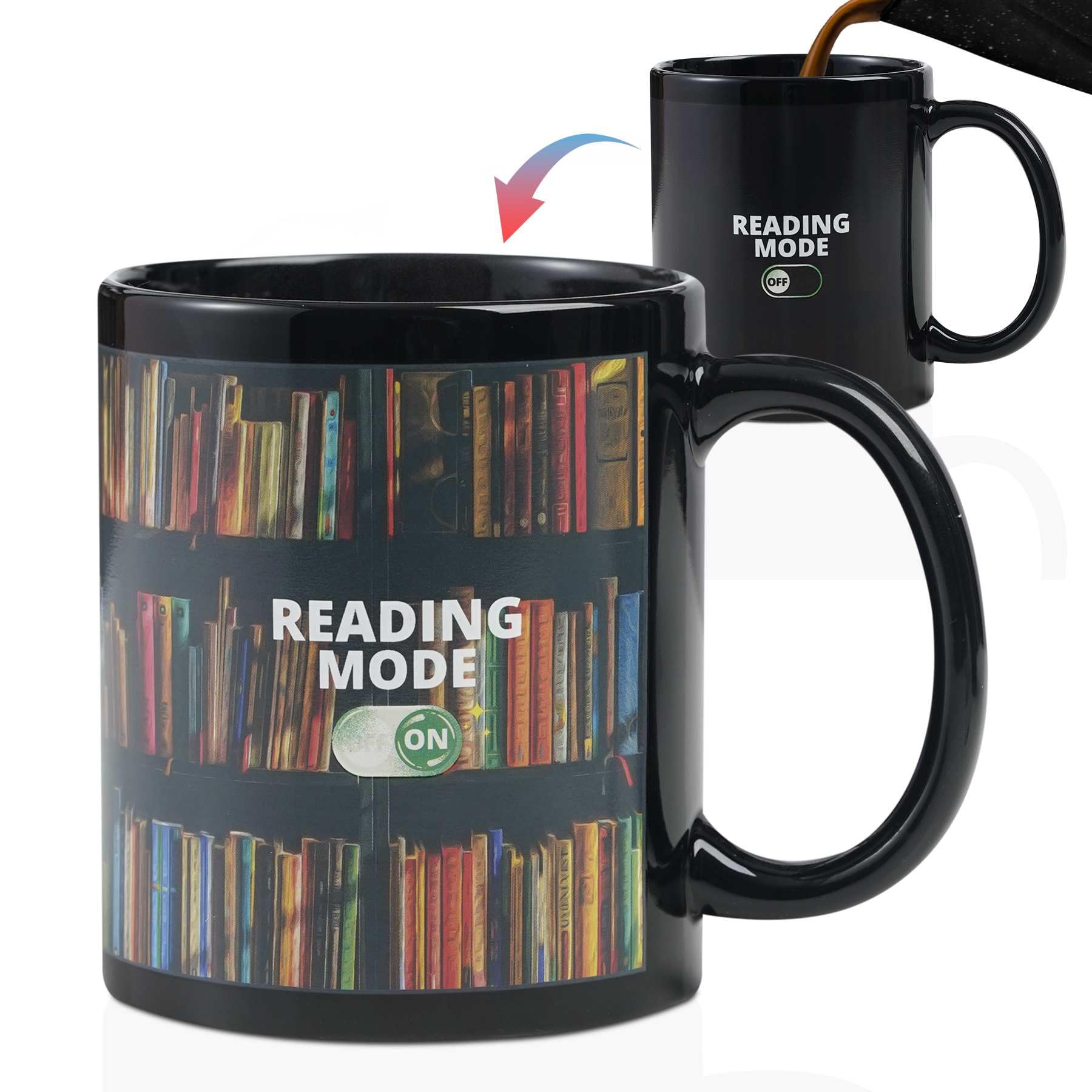 Onebttl Funny Book Lovers Color Changing Coffee Mug - Reading Magic Heat Changing Mug - Book Lovers Gifts for Women - Reading Gifts for Book Worms, Librarians, Readers - (Black)