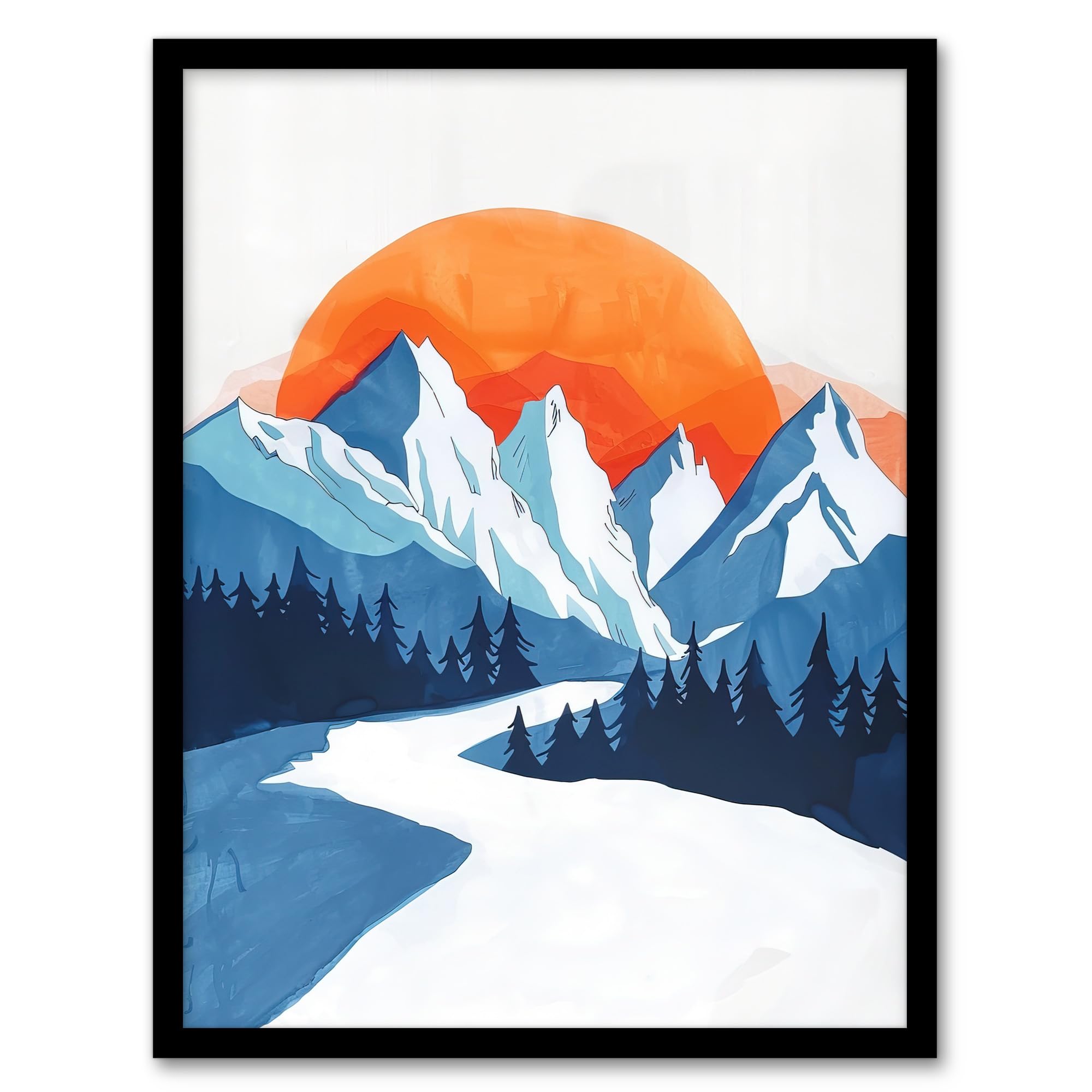Artery8 Winter Sunrise South American Andes Mountain Painting Living Room Artwork Framed Wall Art Print A4