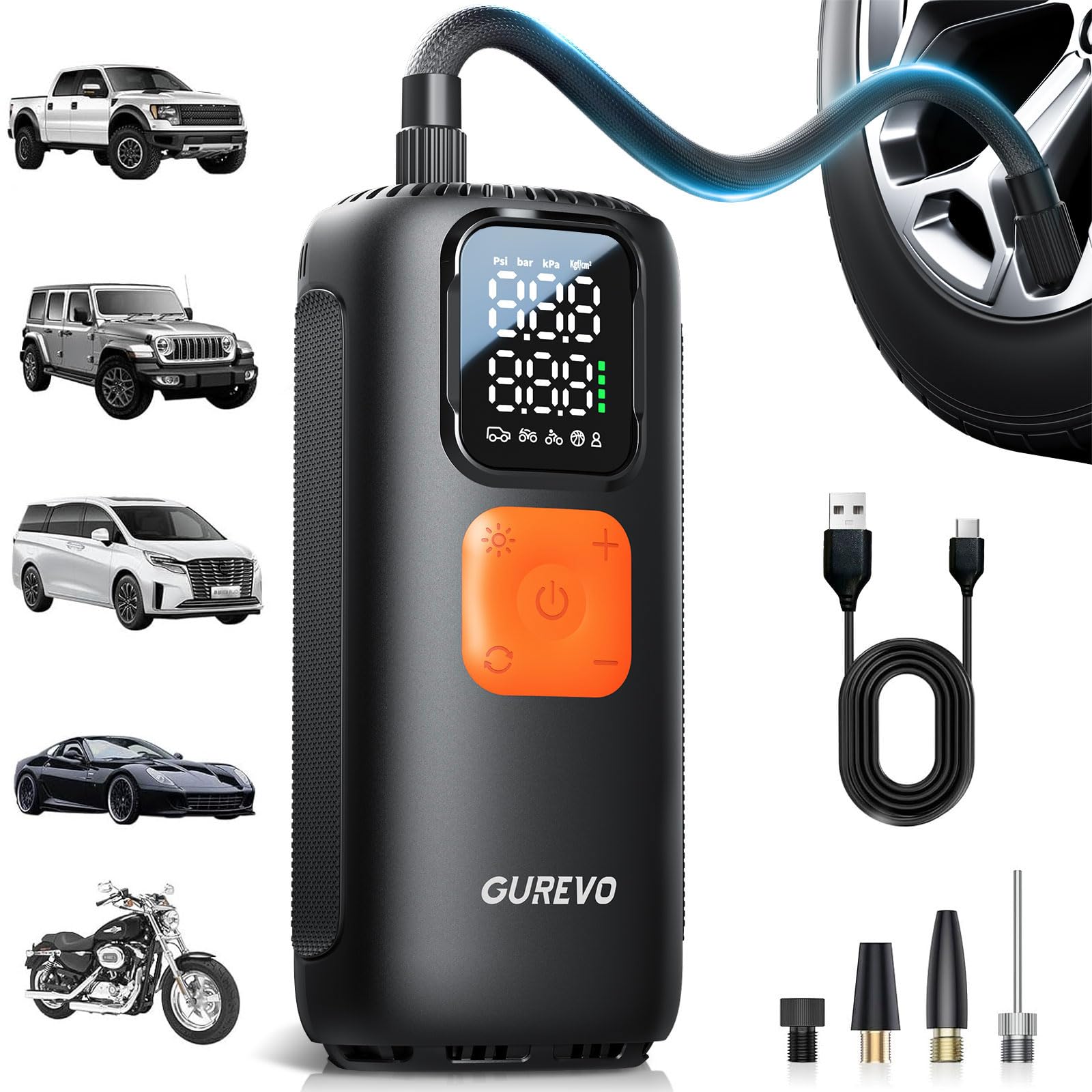 Tire Inflator Portable Air Compressor 22 Cylinder 6X Faster Inflation 160 PSI Tire Pump with Digital Pressure Gauge