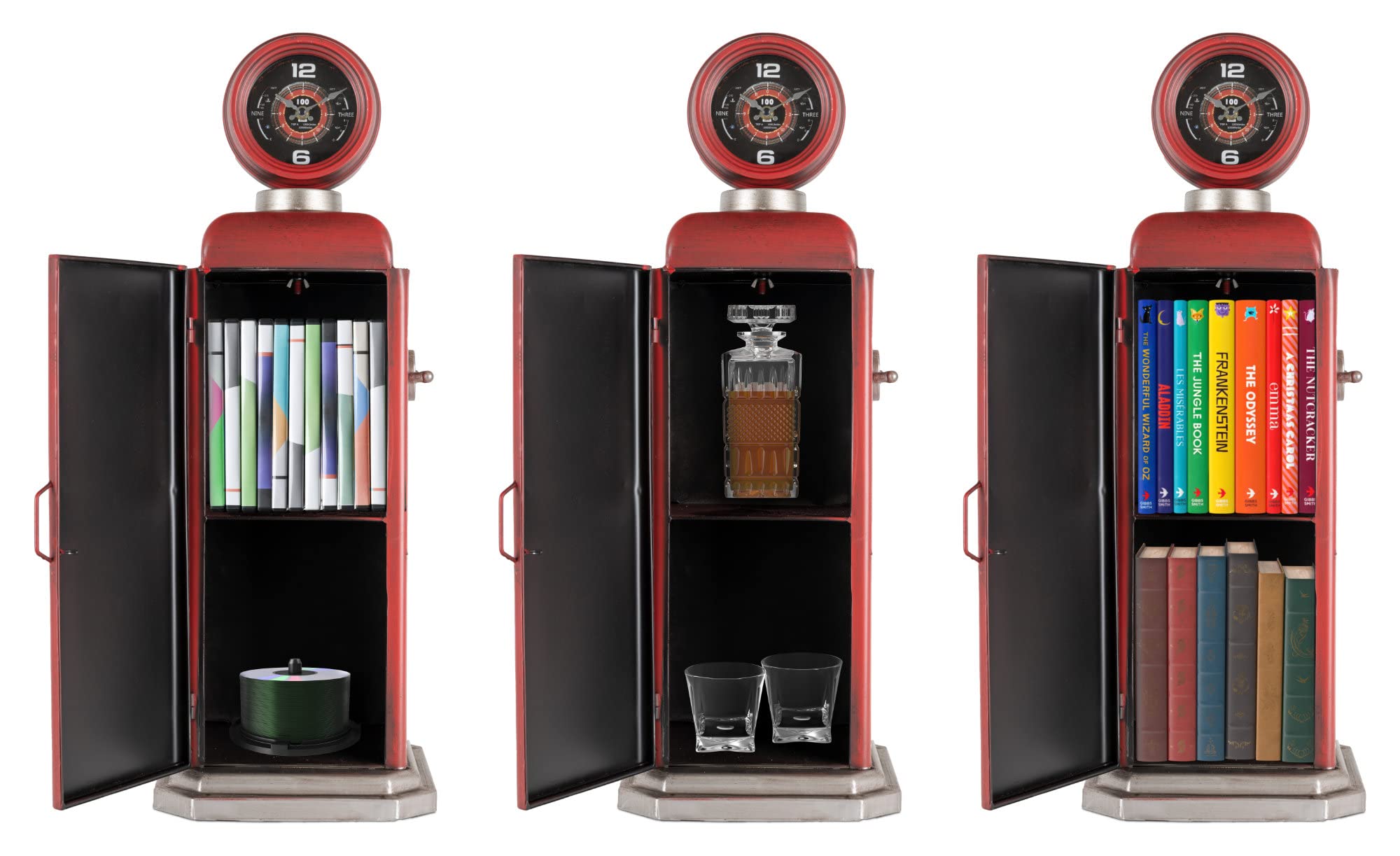 Stagecaptain ZSU-2775 Zapfsäulenuhr mit Regal - Gewicht 3,8 kg - Durchmesser Ziffernblatt 10,5 cm - Frontabdeckung - Zapfsäule mit Uhr und CD DVD Regal - Design Schrank - Gehäuse aus Metall