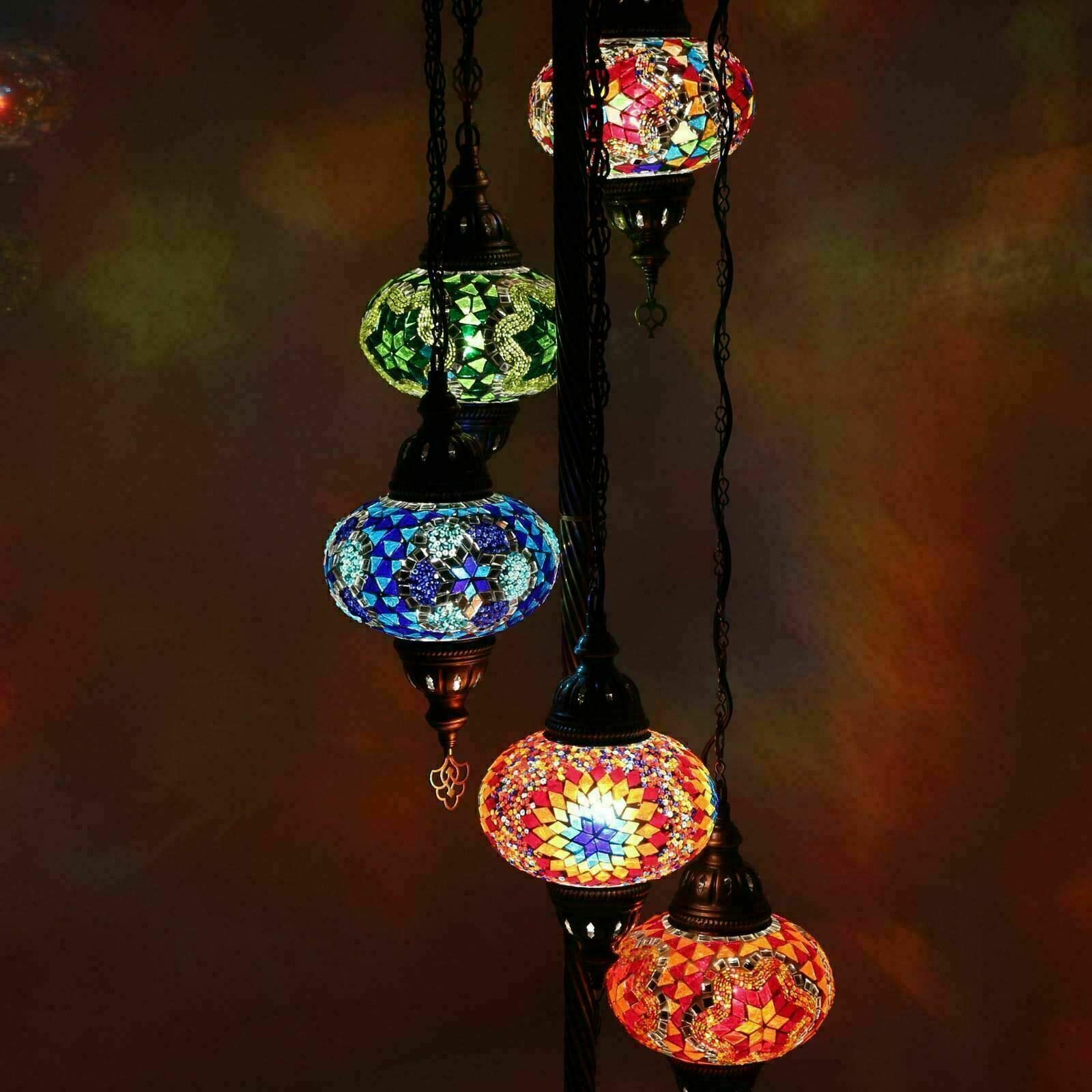 Turkish Moroccan Mosaic Floor Lamp Light, Handmade Glass Mosaic Multicolour Tiffany Floor Lamp Light 5 Large Globe-with LED Bulb