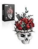 Halloween Skull Rose Bouquet Building Set, Flowers Botanical Collection Kit for Adults - Gothic Horror Skeleton Plant Pot Home Table Centerpiece Decor - Halloween, IA11008