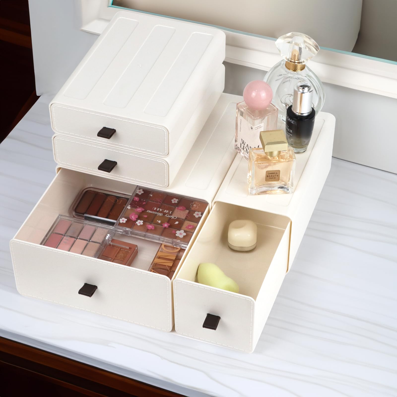 ZEXALOR Weißer Schreibtisch-Organizer mit Schubladen, Kommode, Schreibtisch-Make-up, Nachttisch-Organizer, Aufbewahrungsschublade für kleine Räume, Stifte, Schreibwaren, Kosmetikartikel, Bürobedarf