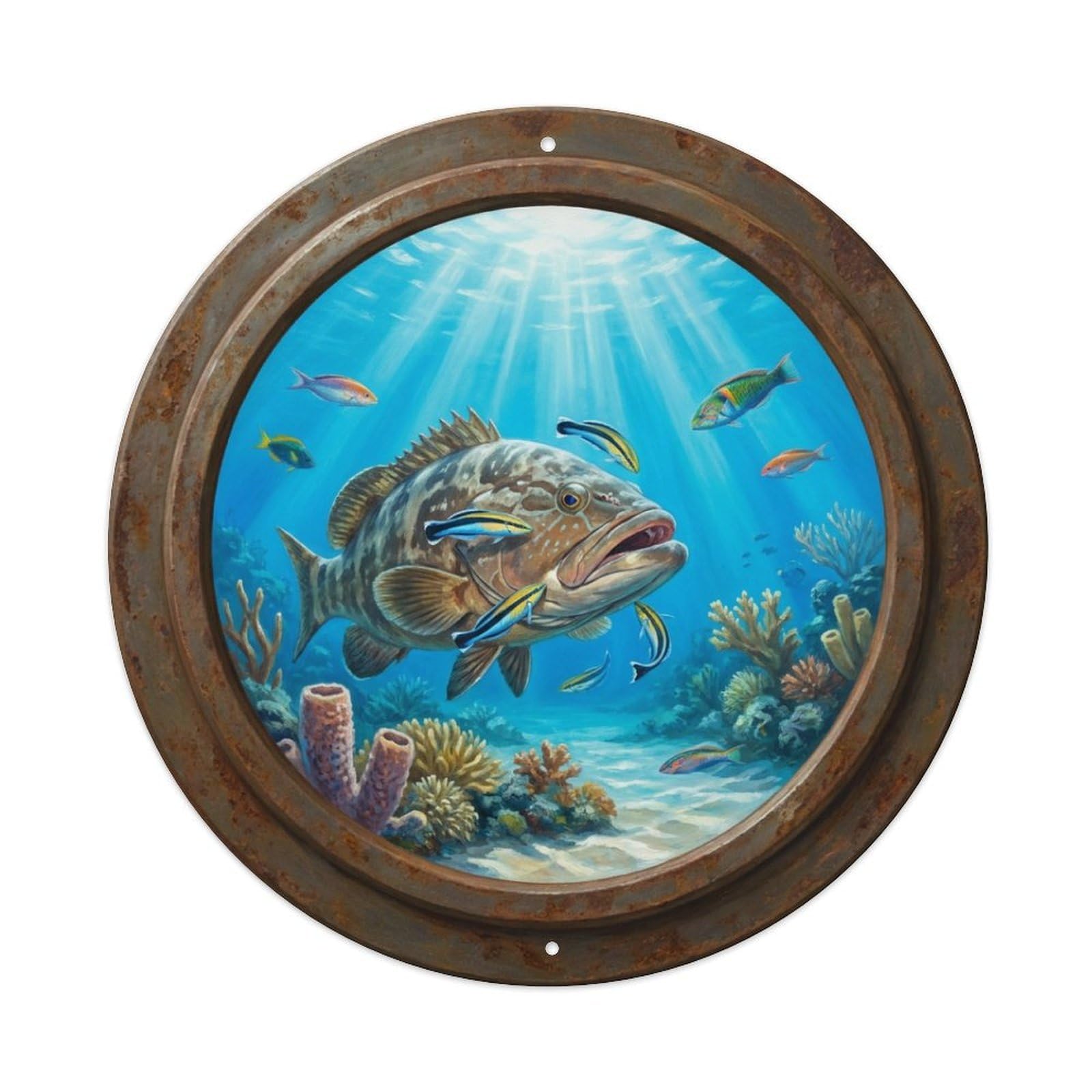 Vintage Porthole Wrasse Clean Ship Window Undersea Deep Sea Metal Tin Sign
