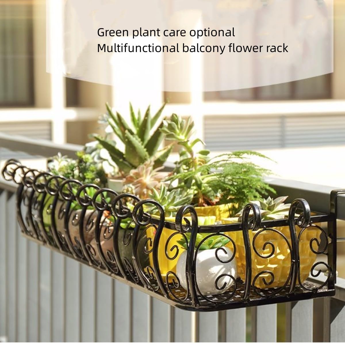 Wiszące metalowe doniczki na balkon i balustradę, dekoracyjne uchwyty na kwiaty do użytku wewnątrz i na zewnątrz, 50 x 2 x 16 cm, żelazne doniczki do dekoracji ogrodu