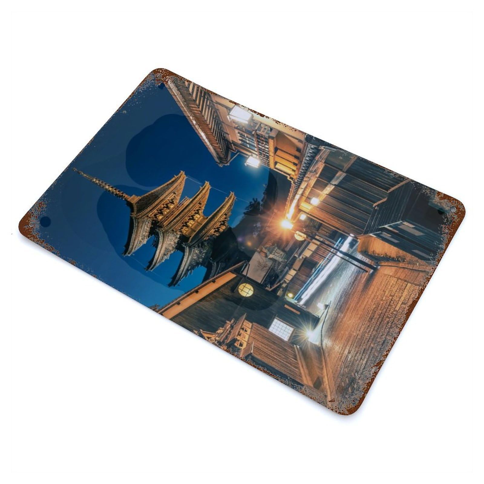 Kyoto By Night 11.8"x7.9" Rustic Tin Plaque, Novelty Wall Decor for Living Room, Hallway And Home Decor
