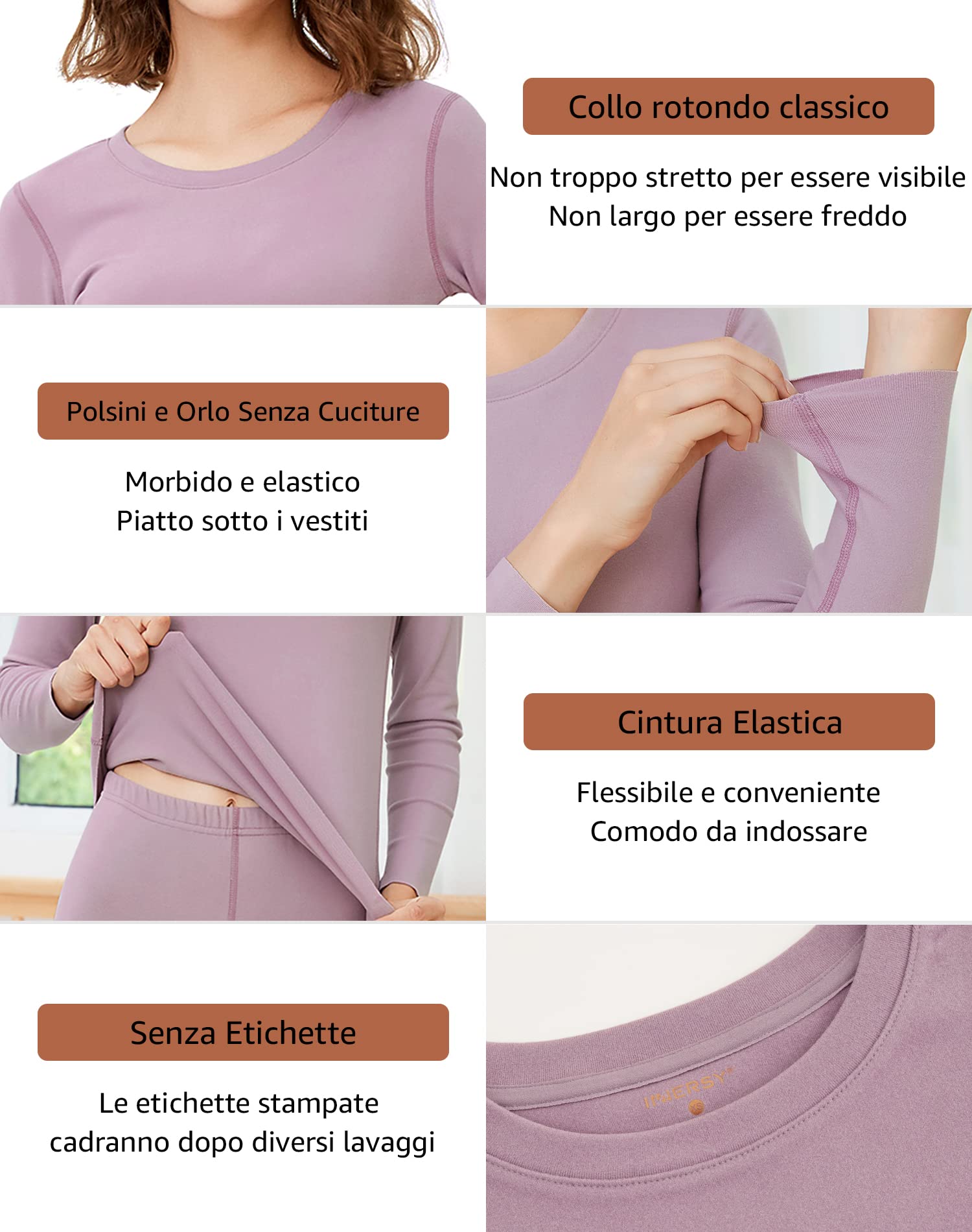 INNERSY Intimo Termico Donna Completo Maglia Termica Manica Lunga e Pantalone Caldo Pigiama Invernale Sci Set