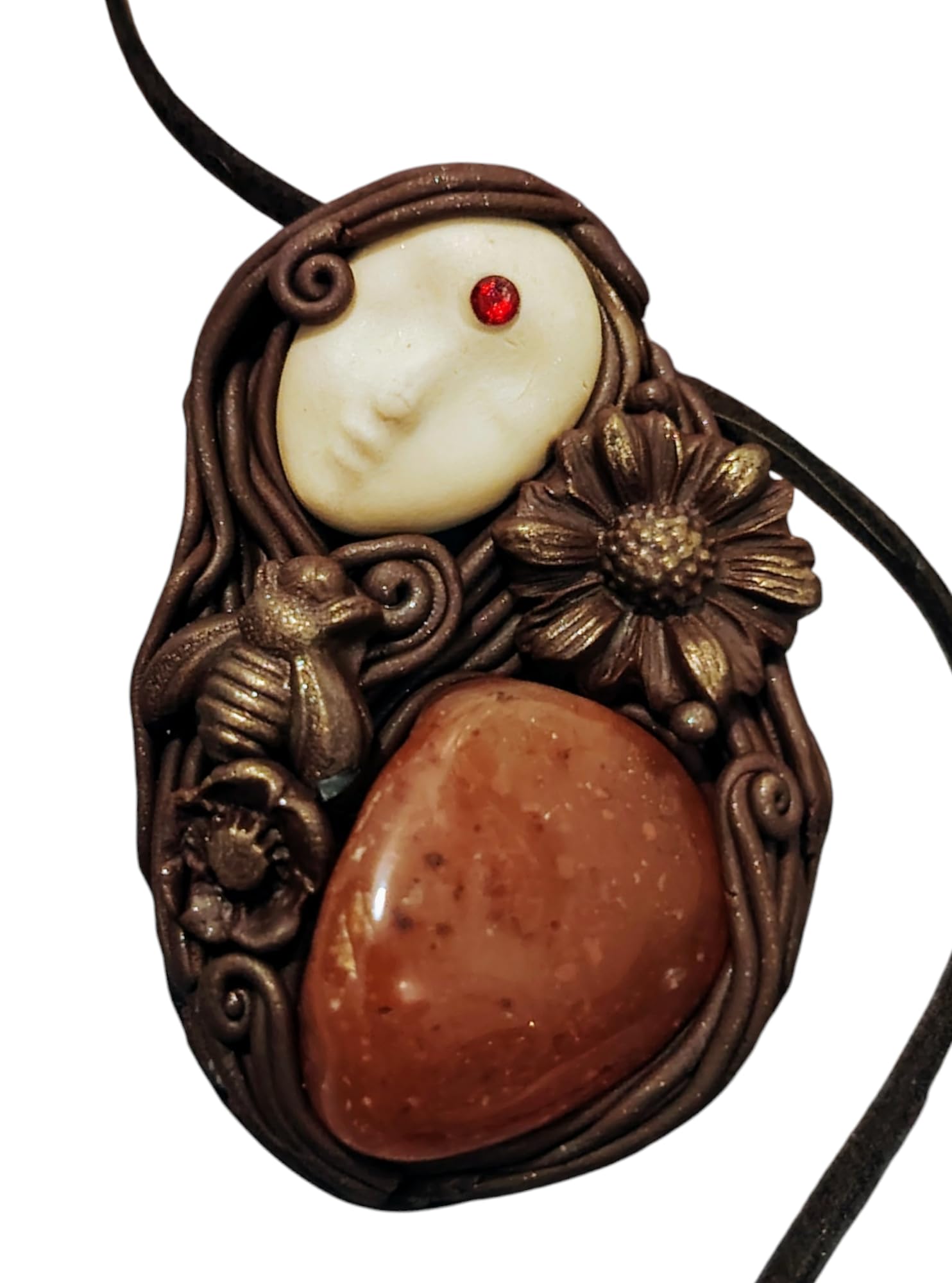Queen Bee Goddess Jewelry Genuine Gemstone Pendant Crystal Necklace Abundance and Fertility Jewelry with Goddess Figurine. Gift for Beelover or beekeeper (Carnelian Stone)