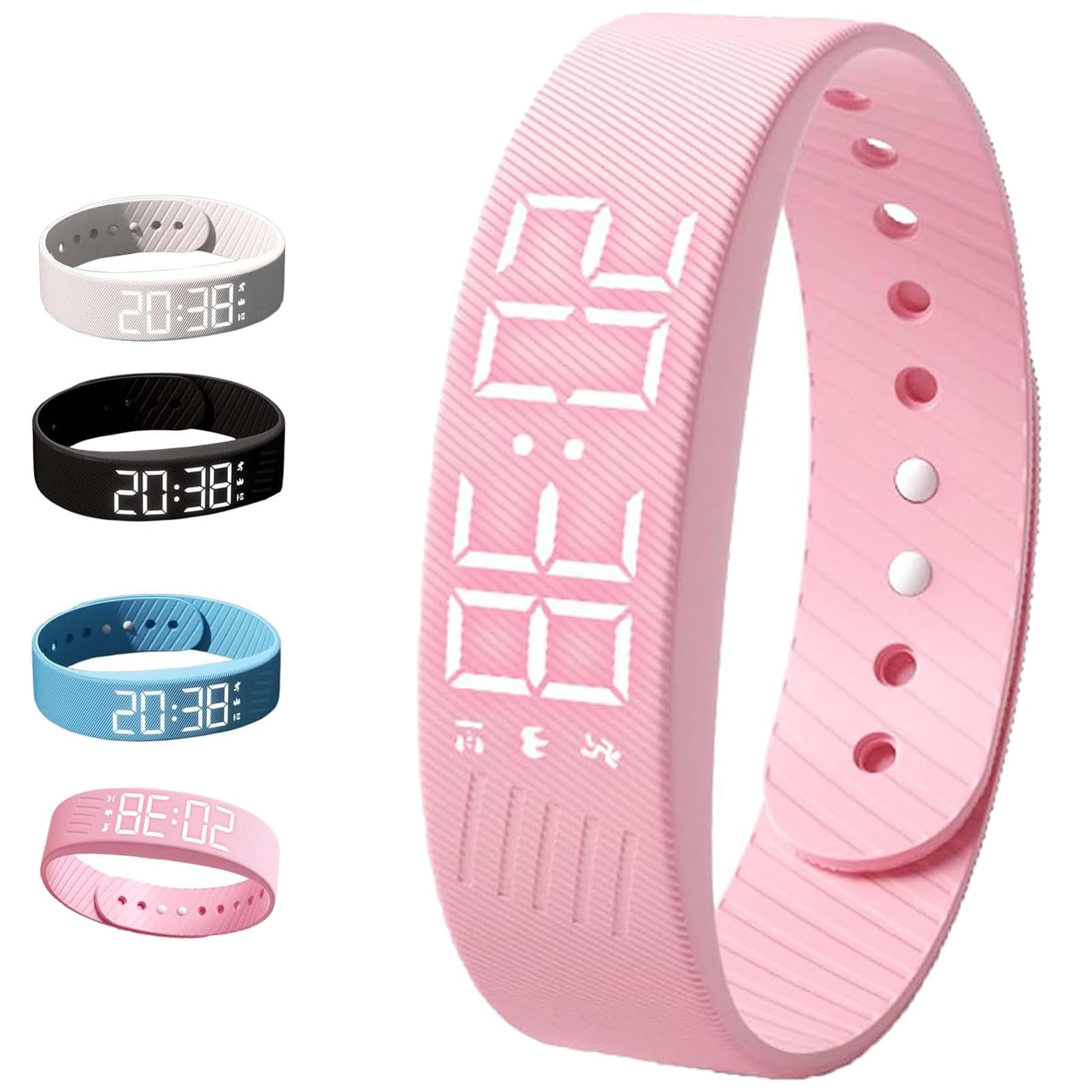 Alarm Clock Watch, Alarms Bracelet, 2025 Silent Vibration Wake Up Wristband for Deep Sleepers, Snooze‑Free Smart Alarm for Men & Women (Pink)