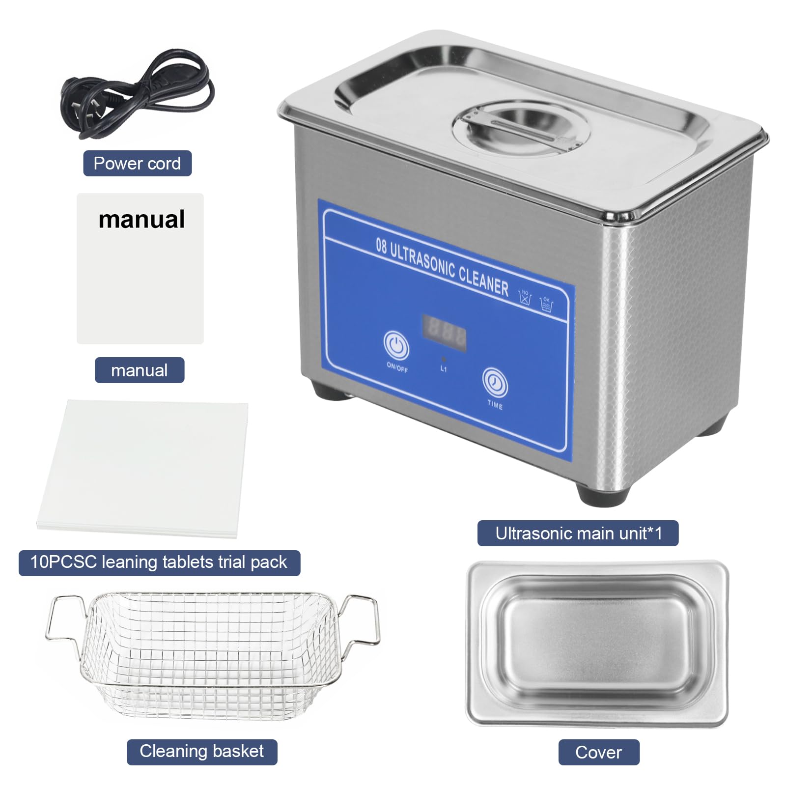 Ultrasonic Cleaner mit Timer, 42KHz Ultraschallreinigungsgerät, 35W Ultraschallreiniger,800ML Edelstahl Reinigungsmaschine für Schmuck, Brillen & Kleinteile