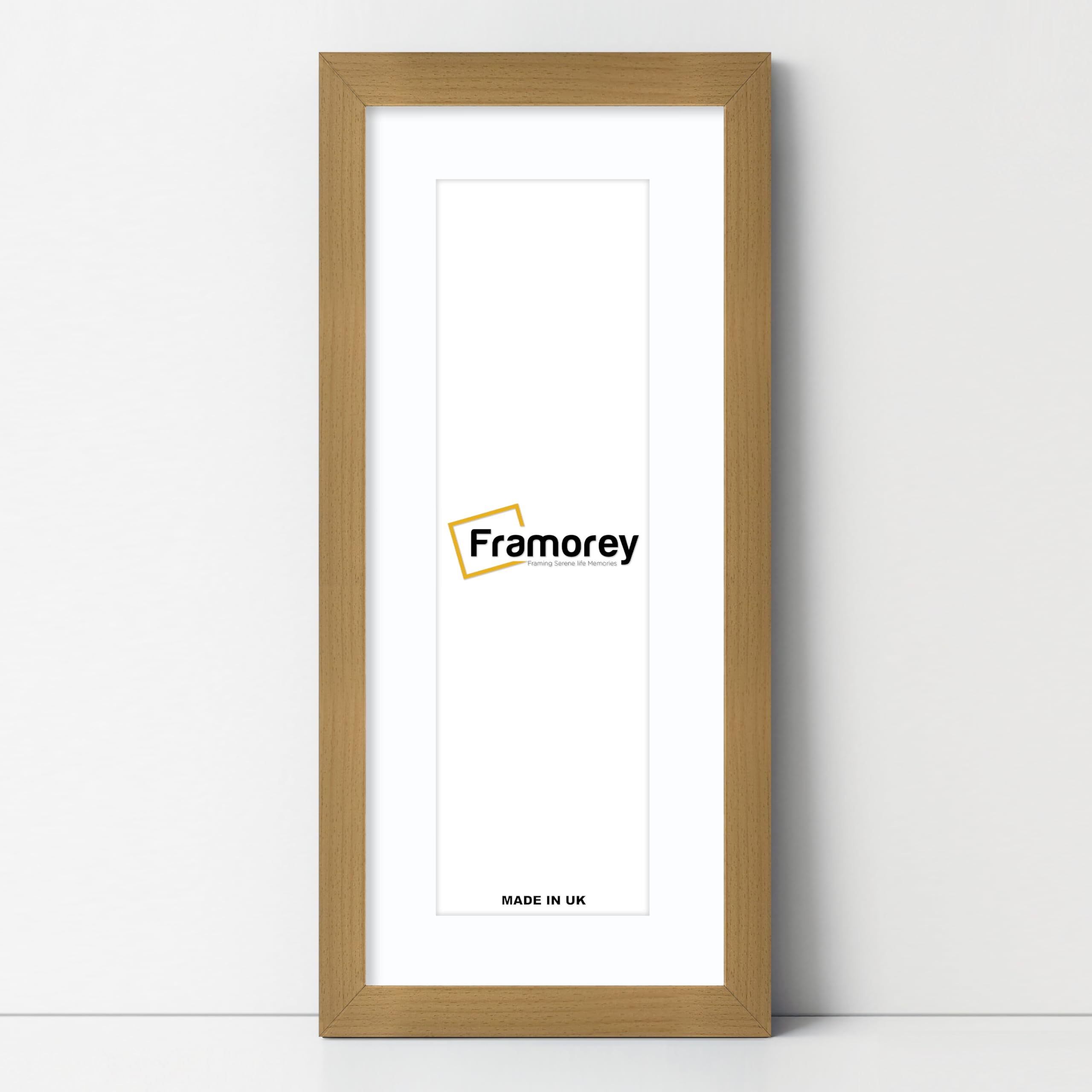 FRAMOREY Panoramic Picture Frame, 19x9" Size Beech Wood Effect With 15x5" Size White Mount, Handmade Wall Art Frame