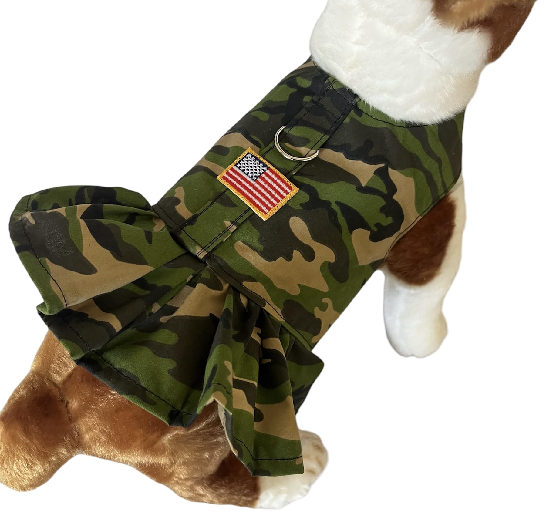Camouflage Dog Dress with American Flag. Handmade. Multiple Sizes (M)