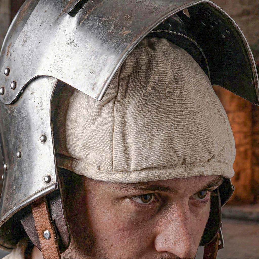 Medieval Cotton Arming Cap – Padded Helmet Liner for Chainmail, Coif, or Viking Helmet – Historical Under Armor for LARP, Reenactment & Costume – Ecru – Size Large - Image 2