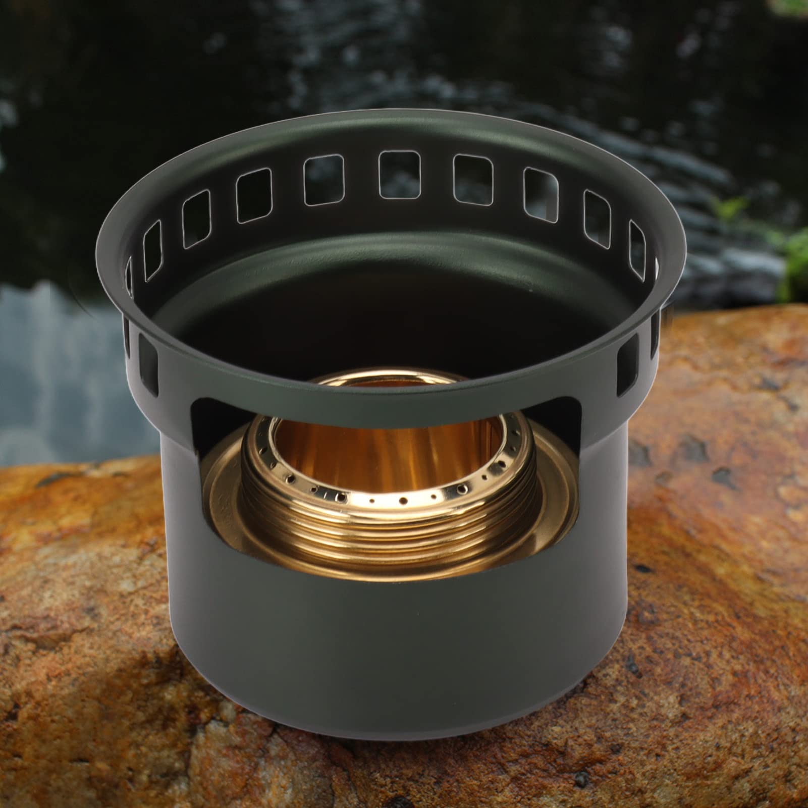 VBESTLIFE Alcohol Stove for Backpacking, Spirit Burner Copper Windproof Portable Aluminium Alloy Alcohol Backpacking Stove for Camping Picnic (Blackish Green) - Image 3
