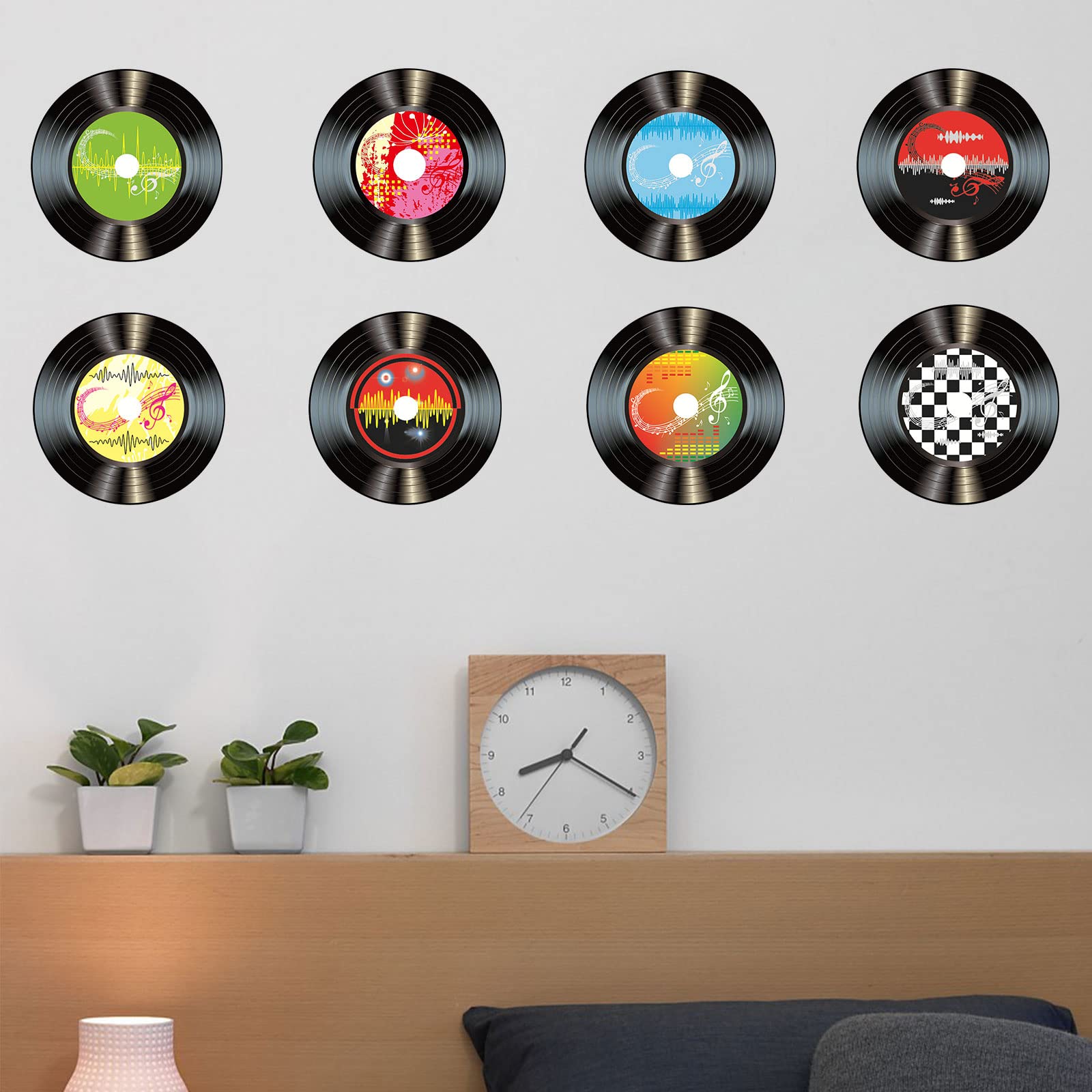 Decorazione da Parete Dischi Vinile 8 Pezzi Rock'N'Roll Anni '50 Nero