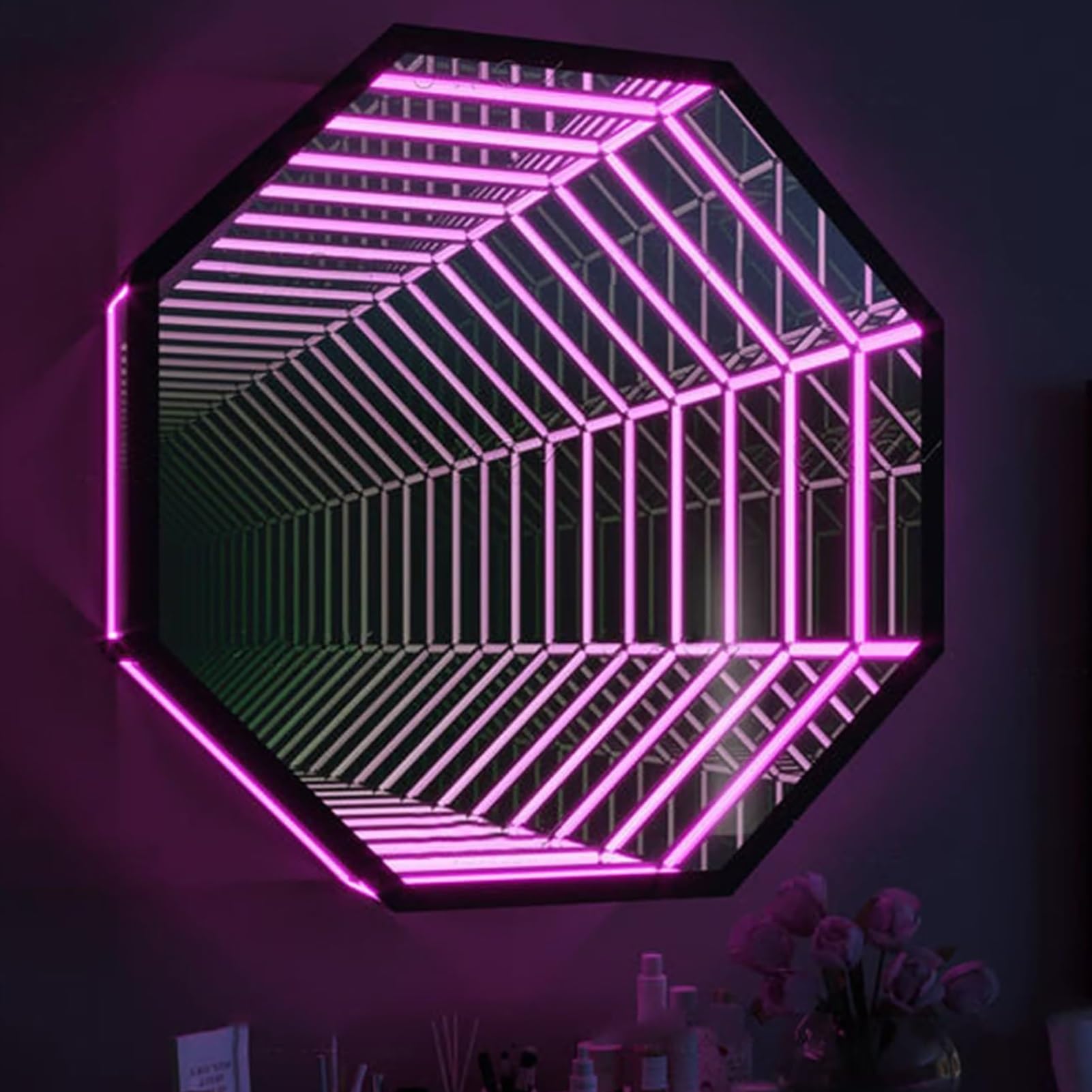 Infinity mirror tunnel light,wall-mounted 3d mirror tunnel light,led infinity mirror tunnel light square,Infinity Art Light Night Light withRemote Control RGB Colour Changing Wall Decor(70CM)