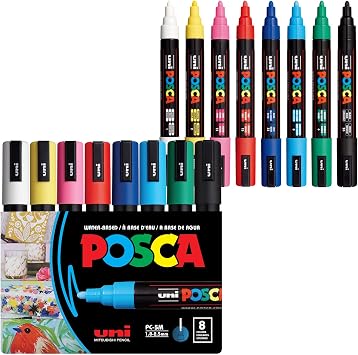 POSCA PC-5M Water-Based Acrylic Paint Markers, Medium Tip, 8 Count