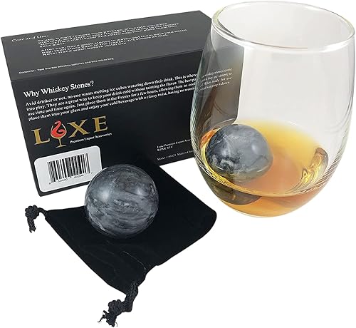 Miniatura 6 de Luxe Whisky Stones - Juego de 2 esferas de mármol en caja de regalo con bolsa de almacenamiento de terciopelo
