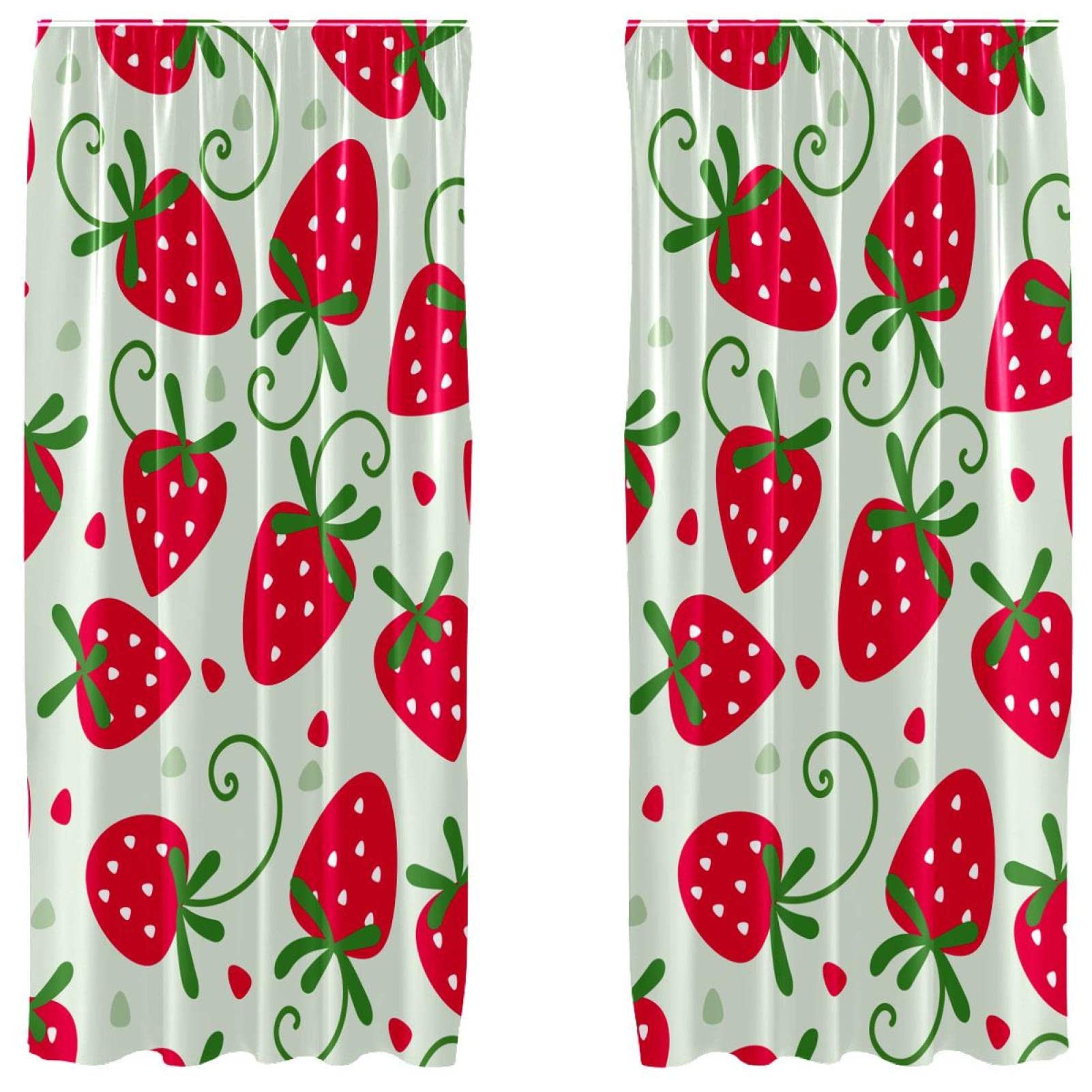 Rideaux fraise en voile léger 139,7x213,4 cm à motif imprimé délicat