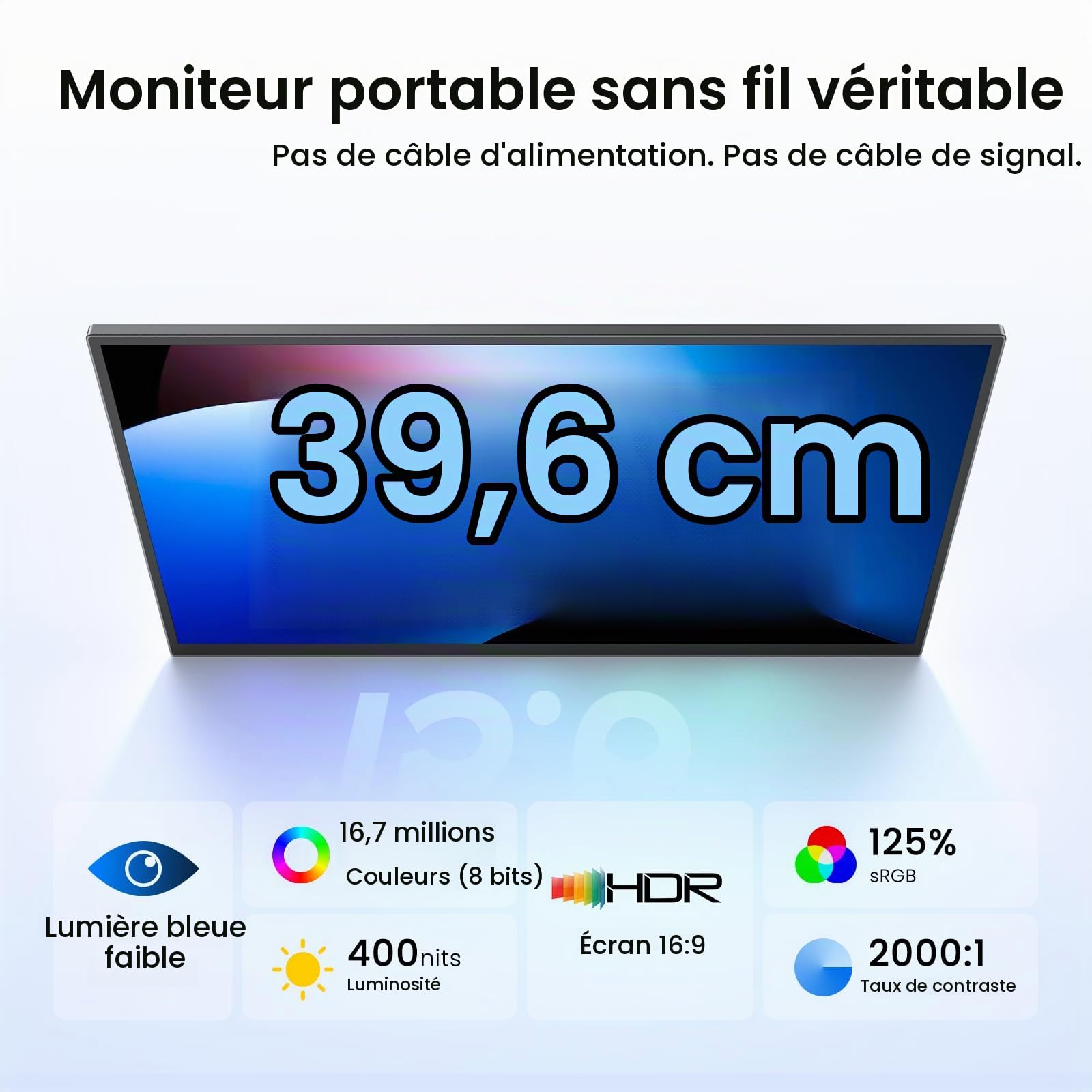UPERFECT Ecran Portable sans Fil avec Batterie 8000mAh 15,6" 125% sRGB